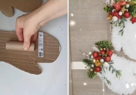 Urocza ozdoba z magicznym nastrojem nadchodzącego Nowego Roku. Karton + włóczka + gałązki sosny