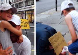 6-latek wzrusza tatę, gdy rezygnuje z zakupów, by pomóc bezdomnym. Wideo