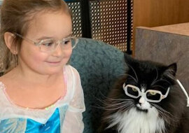 Kot Truffle uczy dzieci nie wstydzić się okularów