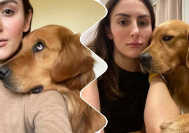 Golden Retriever, który po mistrzowsku pozuje do selfie