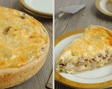 Pyszne i aromatyczne ciasto ze śmietany z pieczarkami i kurczakiem