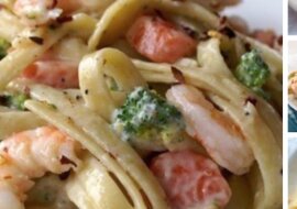 Pyszny makaron z krewetkami w sosie śmietanowo-czosnkowym