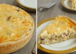 Pyszne i aromatyczne ciasto ze śmietany z pieczarkami i kurczakiem
