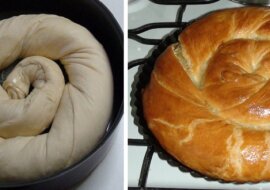 Ciasto z jabłkami. Wierzch ciasta jest elastyczny, pulpa ze środka nie wydostaje się, a skórka jest bardzo chrupiąca